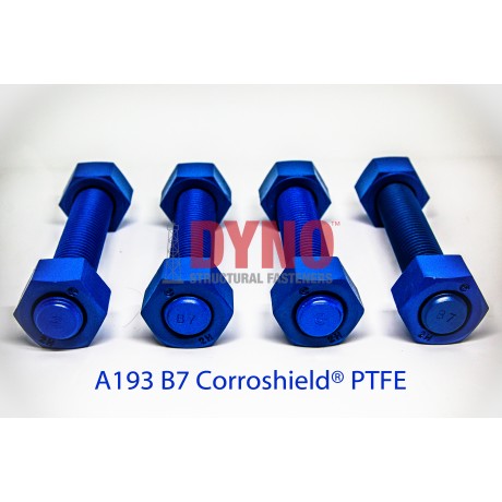 Stud bolts ASTM A193 Gr B7 / Heavy Hex Nut ASTM A194 Gr 2H , Corroshield® PTFE Blue 